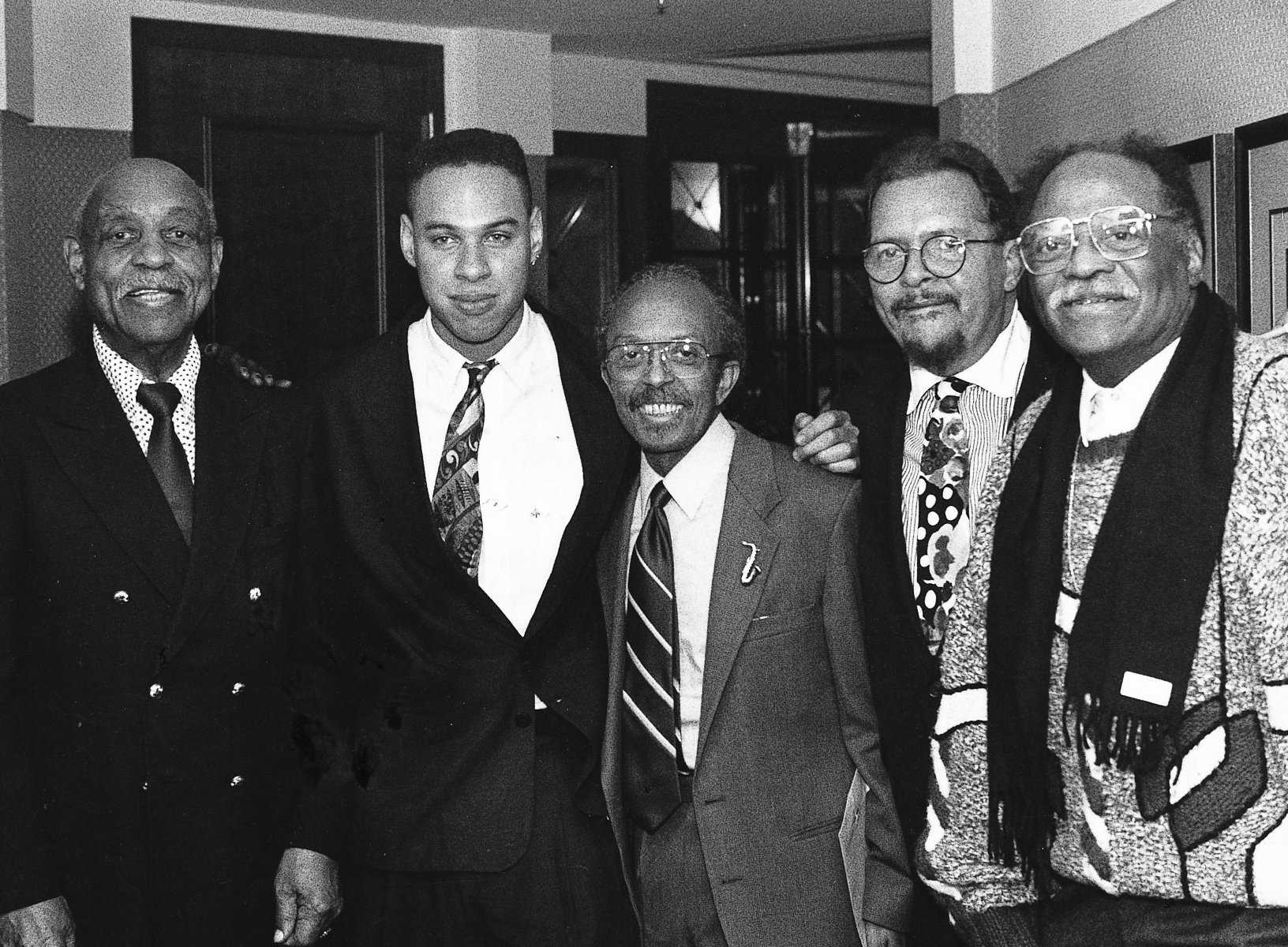 Joshua Redman (center), winner of the 1991 Saxophone Competition joined ...